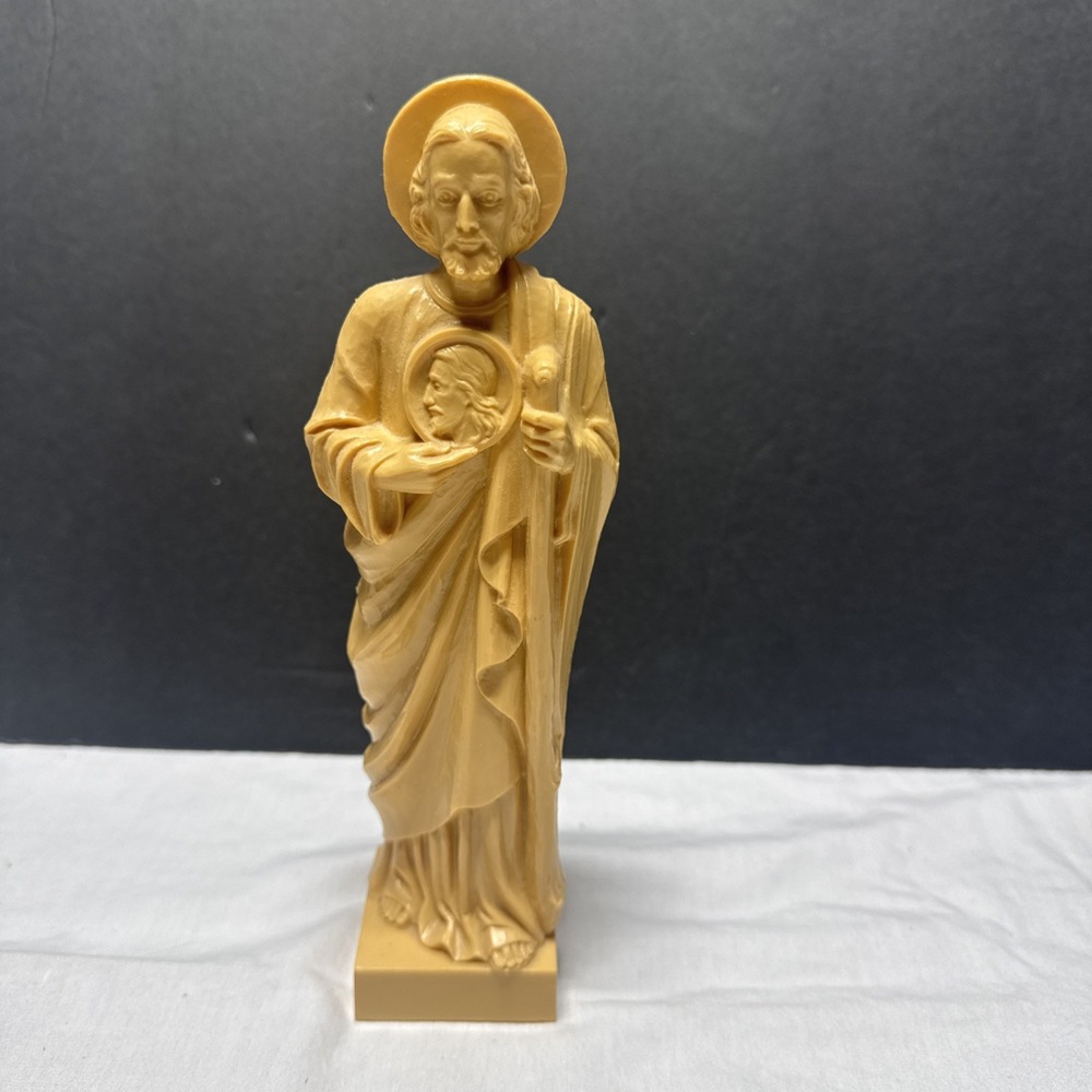 Vtg St. Jude Religious Statue 8.5" Figurine Catholic Helper with Jesus Medallion